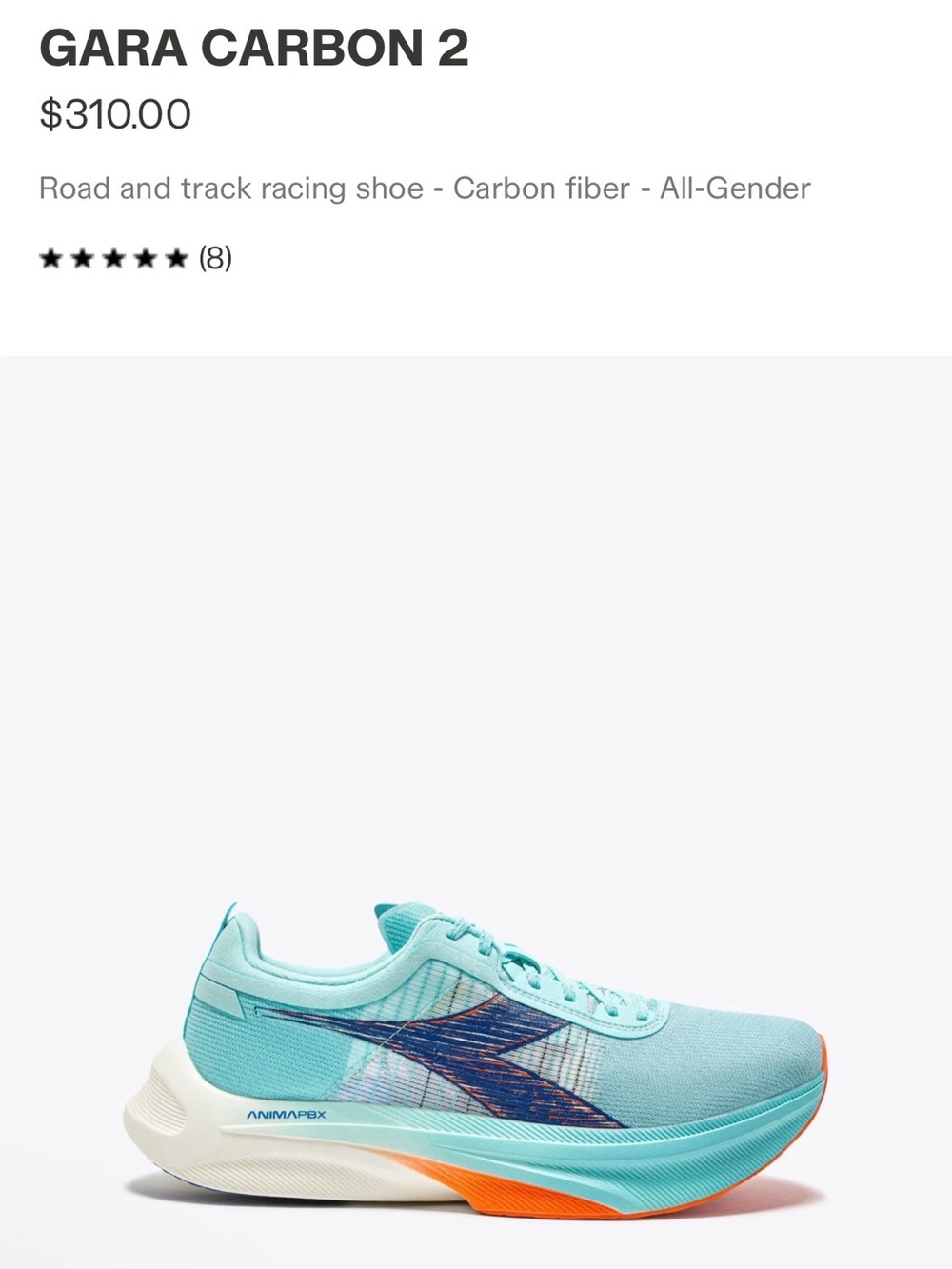 Diadora Gara Carbon 2 Women's Racing Shoe - Aqua with Orange Accents